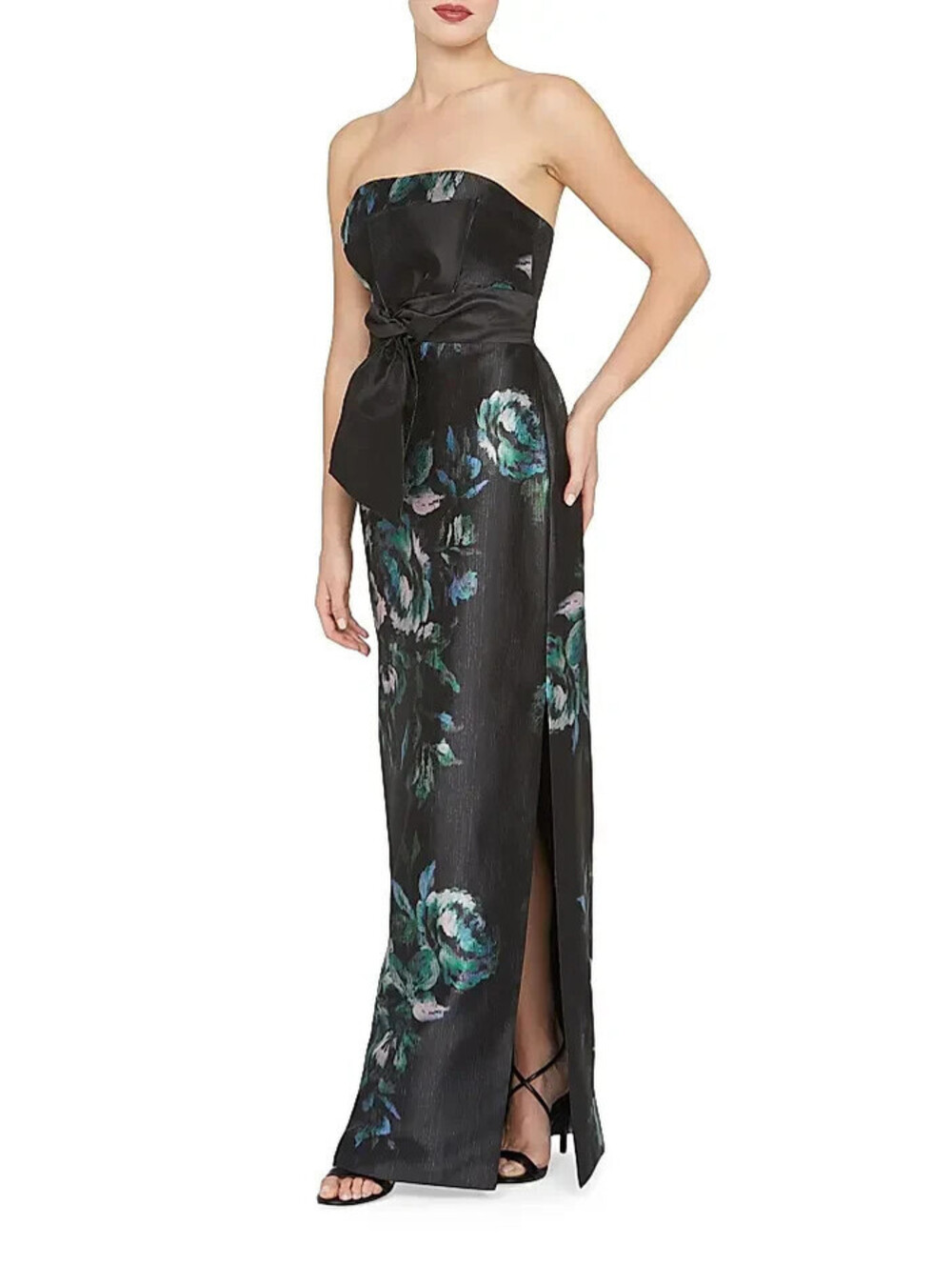 New Kay Unger Constance Floral Mikado Column Gown black multi Size 8   #LD430 - Picture 5 of 11